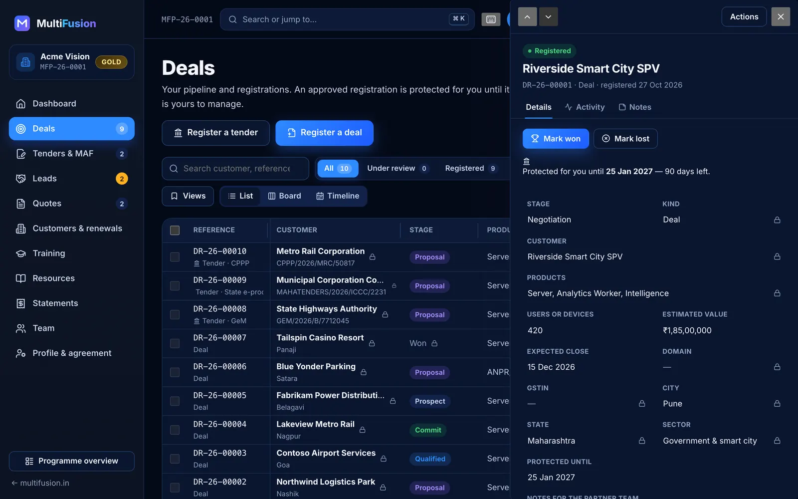 MultiFusion partner portal: Deal side panel