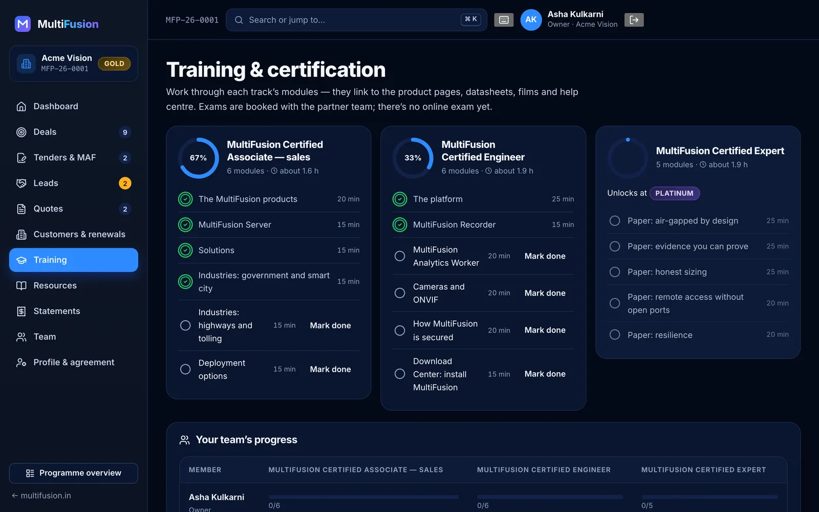 MultiFusion partner portal: Training